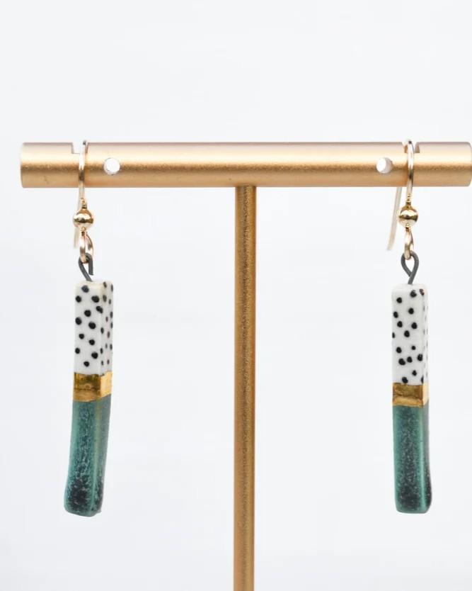 Lilikoi Project Porcelain Bar Earrings Dotted Sage Green