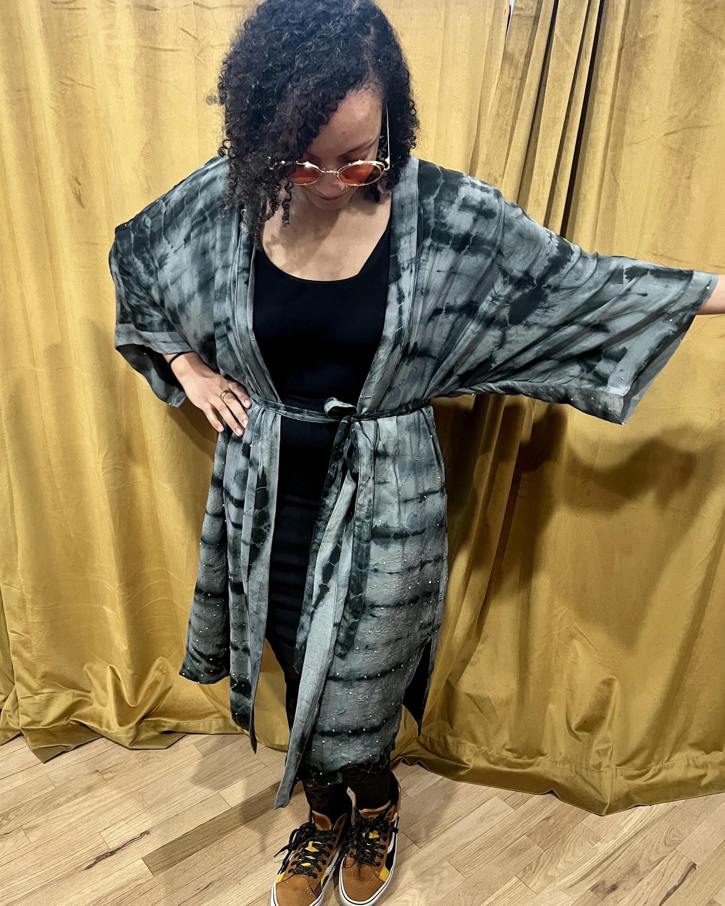 Indie Ella Double Flannery Lined Crepe Silk Kimono in Twilight Dreams