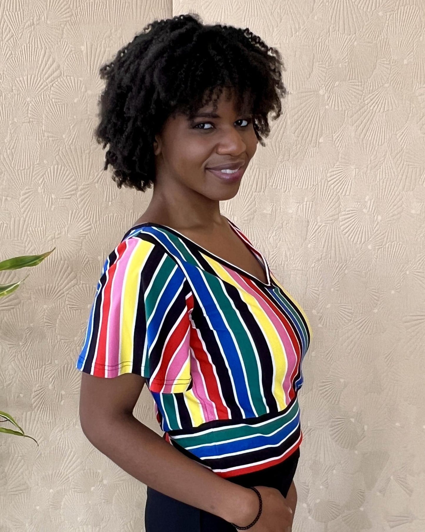 Squasht Bell Sleeve Ballet Top in Rainbow Stripes - Size Large, XL
