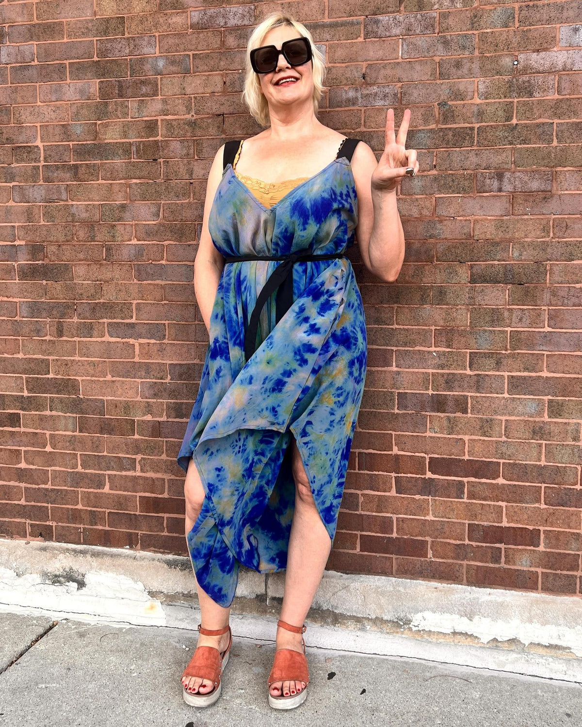Indie Ella Zatanna Boho Silk Jumpsuit in Oceanic Blue Tie-Dye