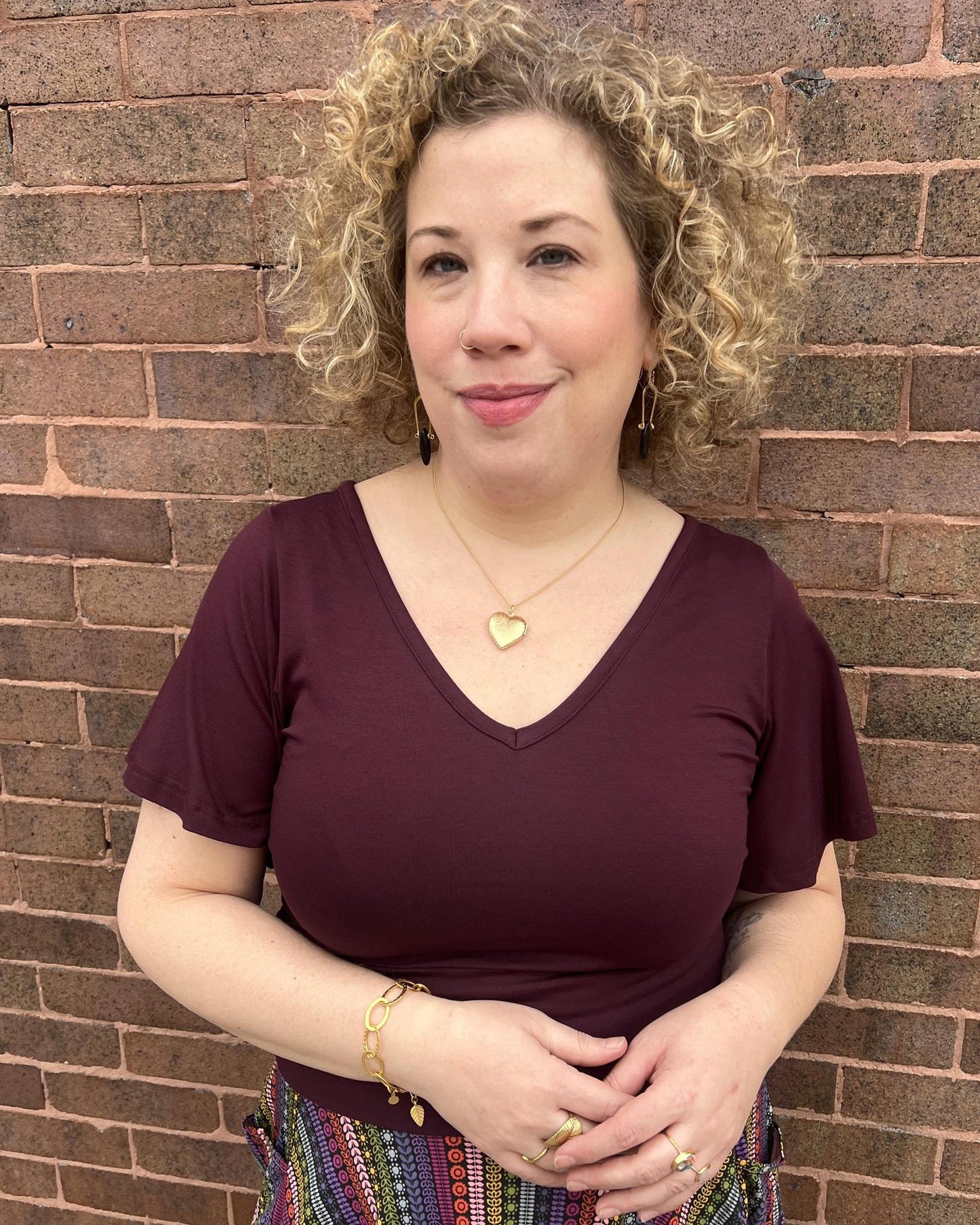 Squasht Bell Sleeve Ballet Top in Merlot