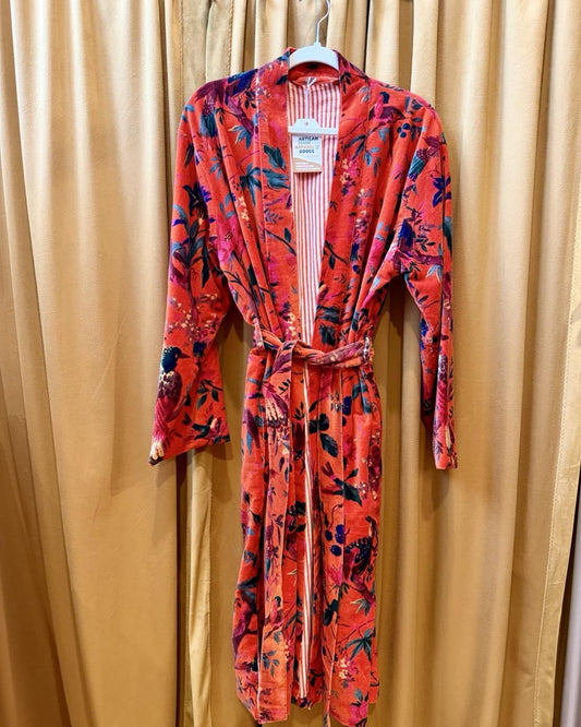 Txtile Velvet Robe in Orange Floral