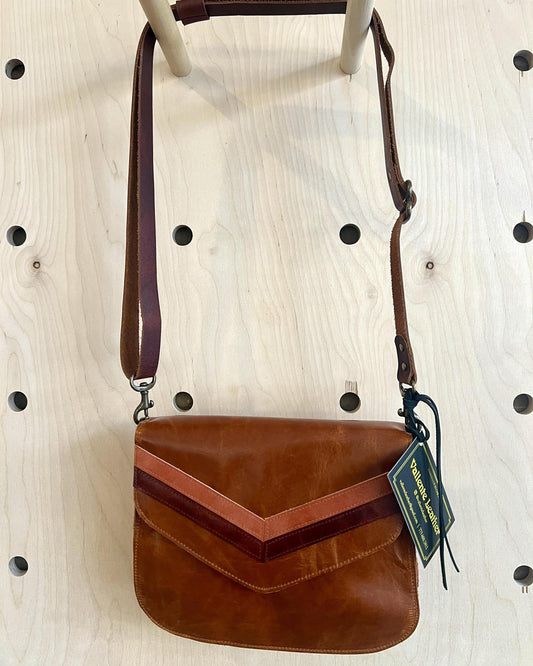 Vallente Leather Chevron Handbag - Brandy Leather w/ Complimentary Chevrons