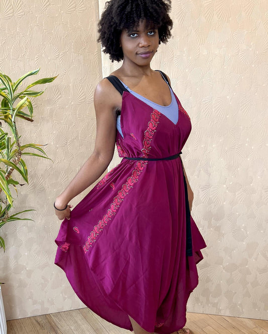 Indie Ella Zatanna Boho Silk Jumpsuit in Red Red Wine