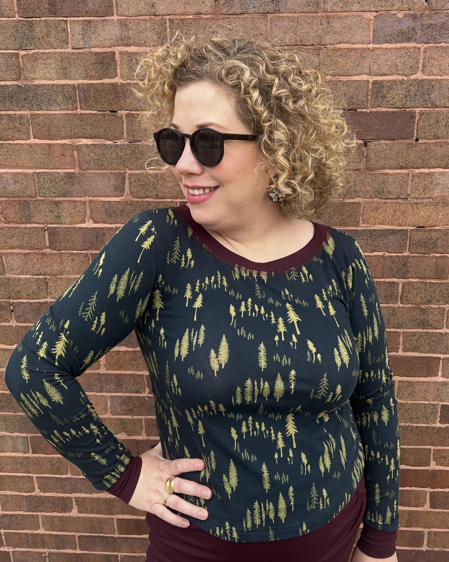 Squasht Long Sleeve Croppish Top in Midnight Forest