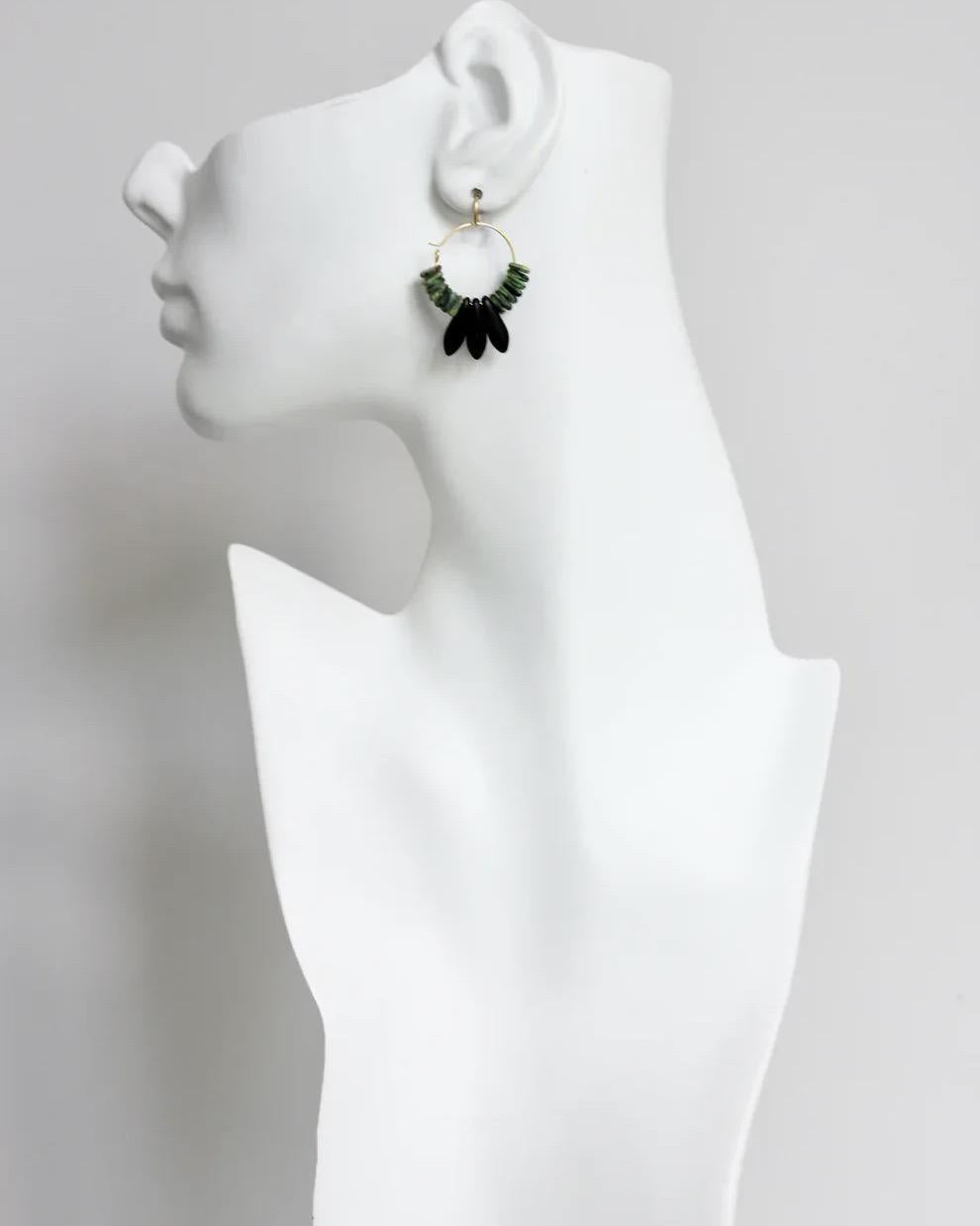 David Aubrey Green and Black Glass Hoop Earrings