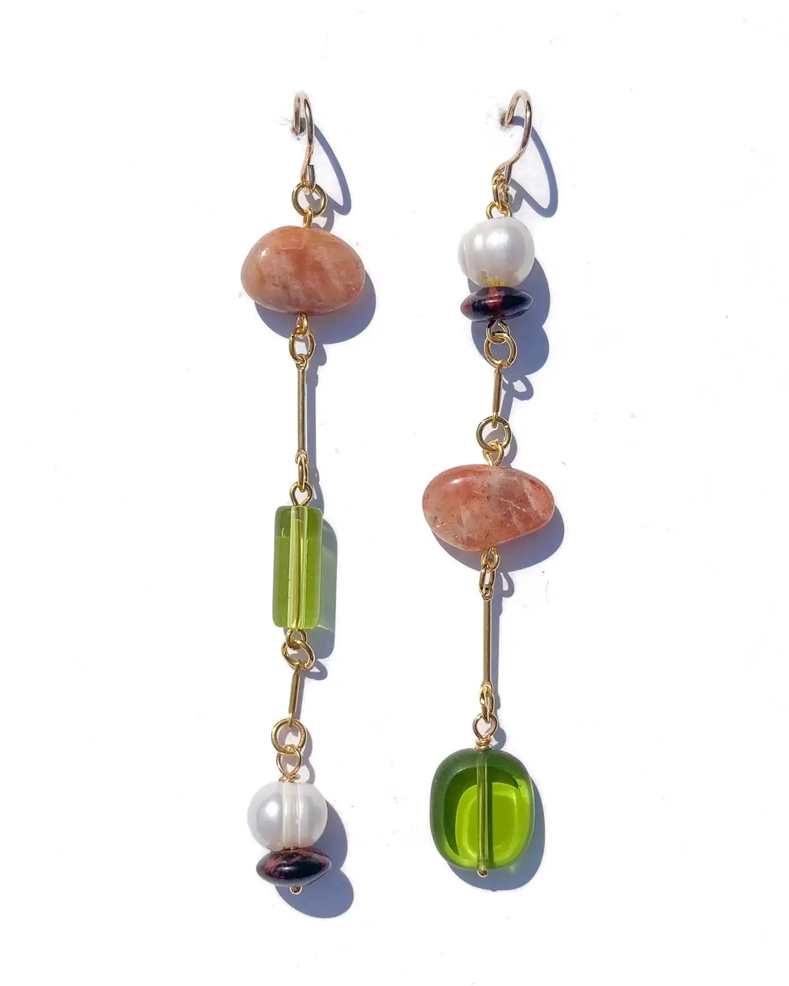 Composition Earrings- Sunstone, Pearl, Mahogany Obsidian, Glass