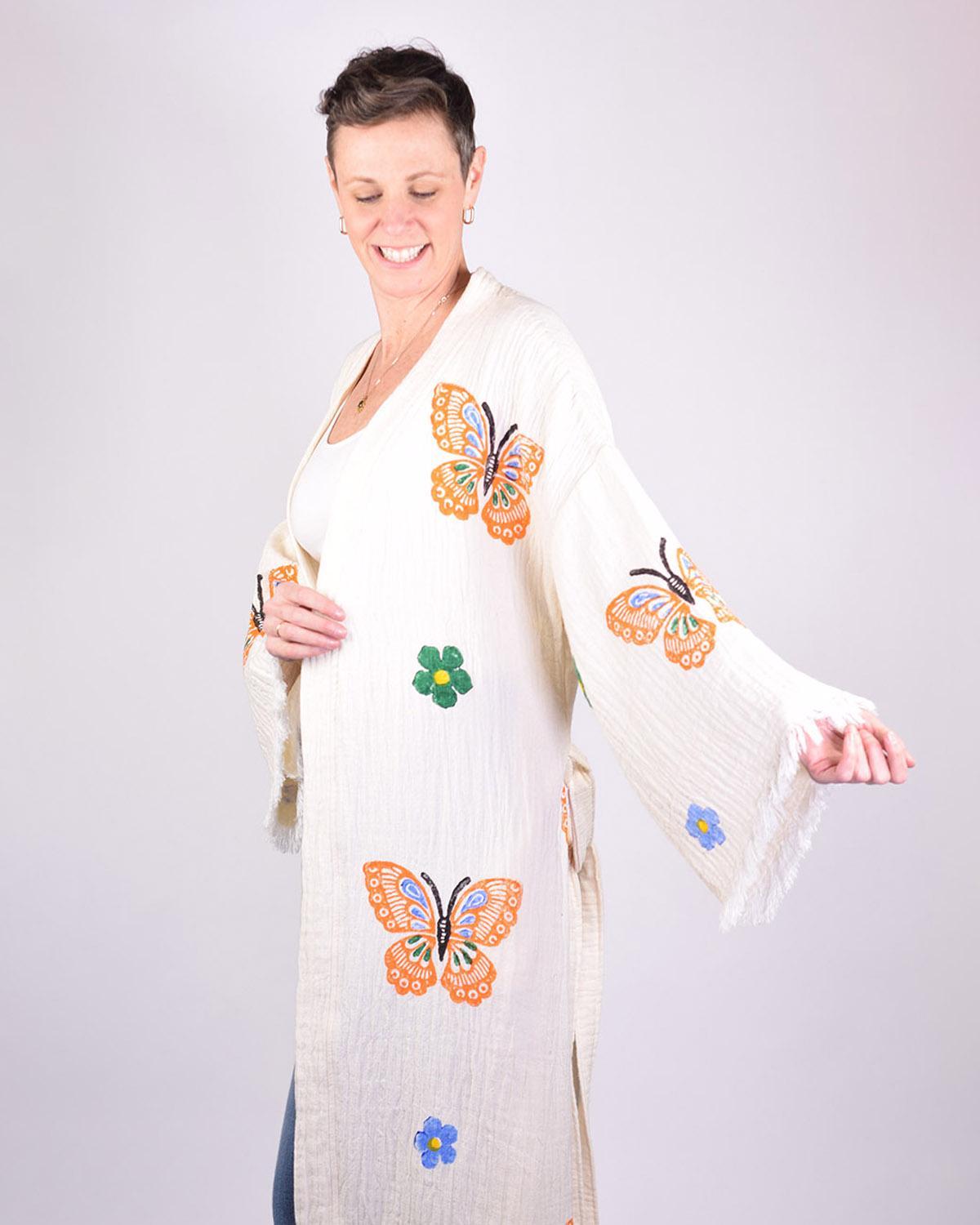 Txtile Luxury Turkish Cotton Kimono/Robe in Butterfly Garden