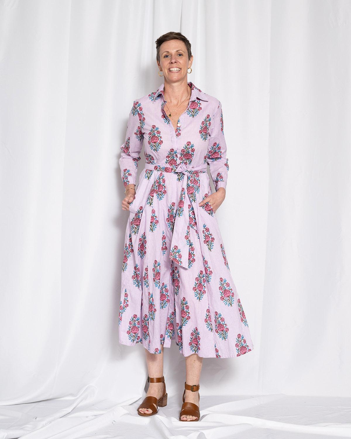 Txtile Elena Button Down Long Sleeve Shirt Dress - Lavender Picnic