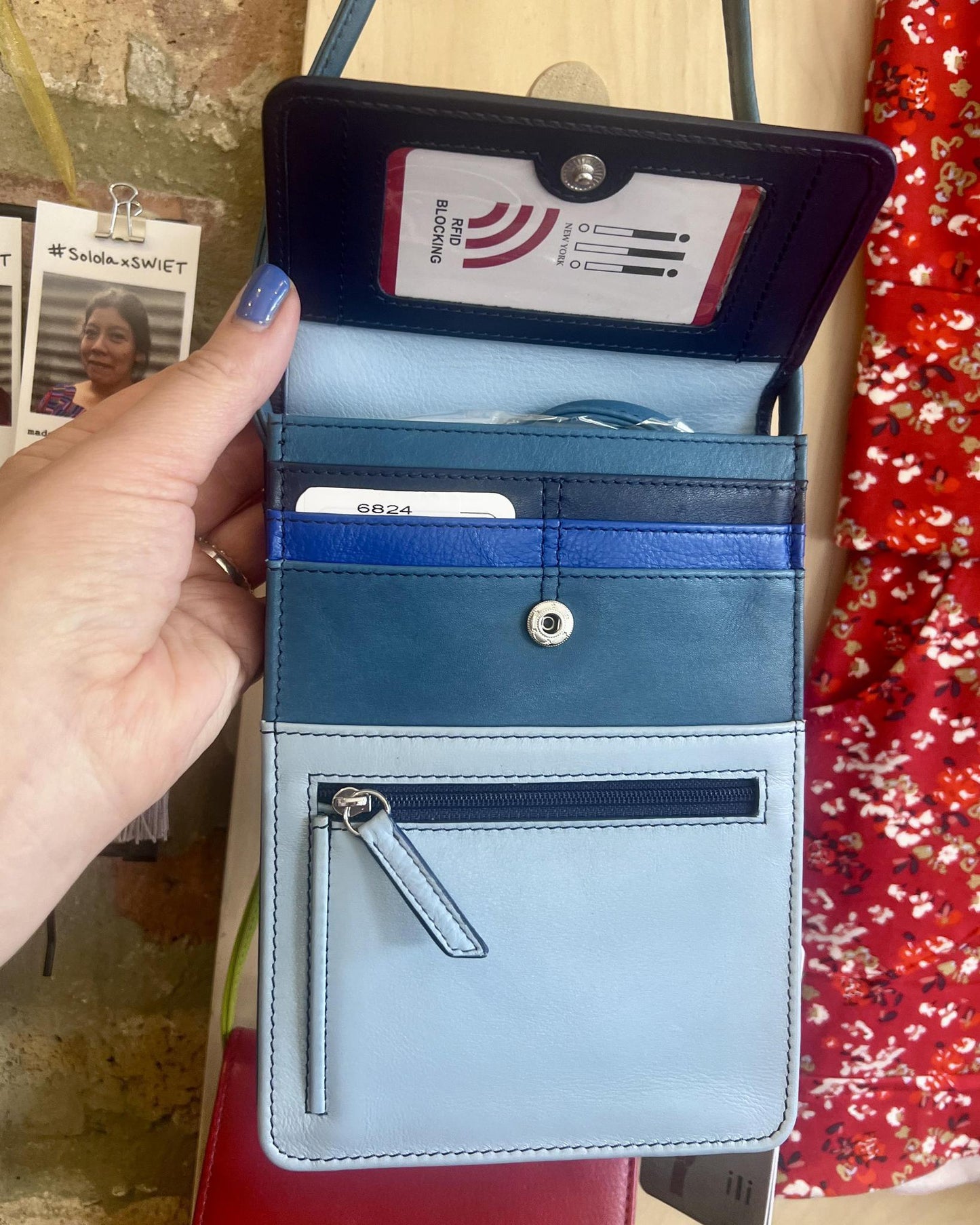 ili Leather Organizer on a String - Denim Multi