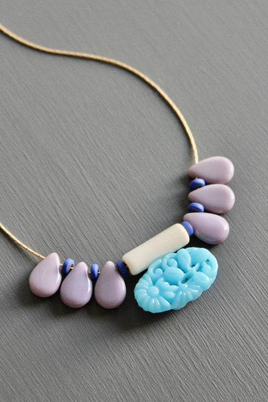 David Aubrey Carved Vintage Glass Bead Necklace