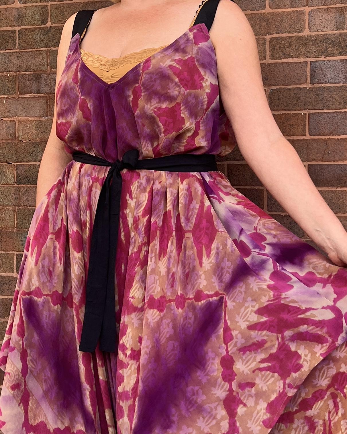 Indie Ella Zatanna Boho Silk Jumpsuit in Passion PInk Tie-Dye