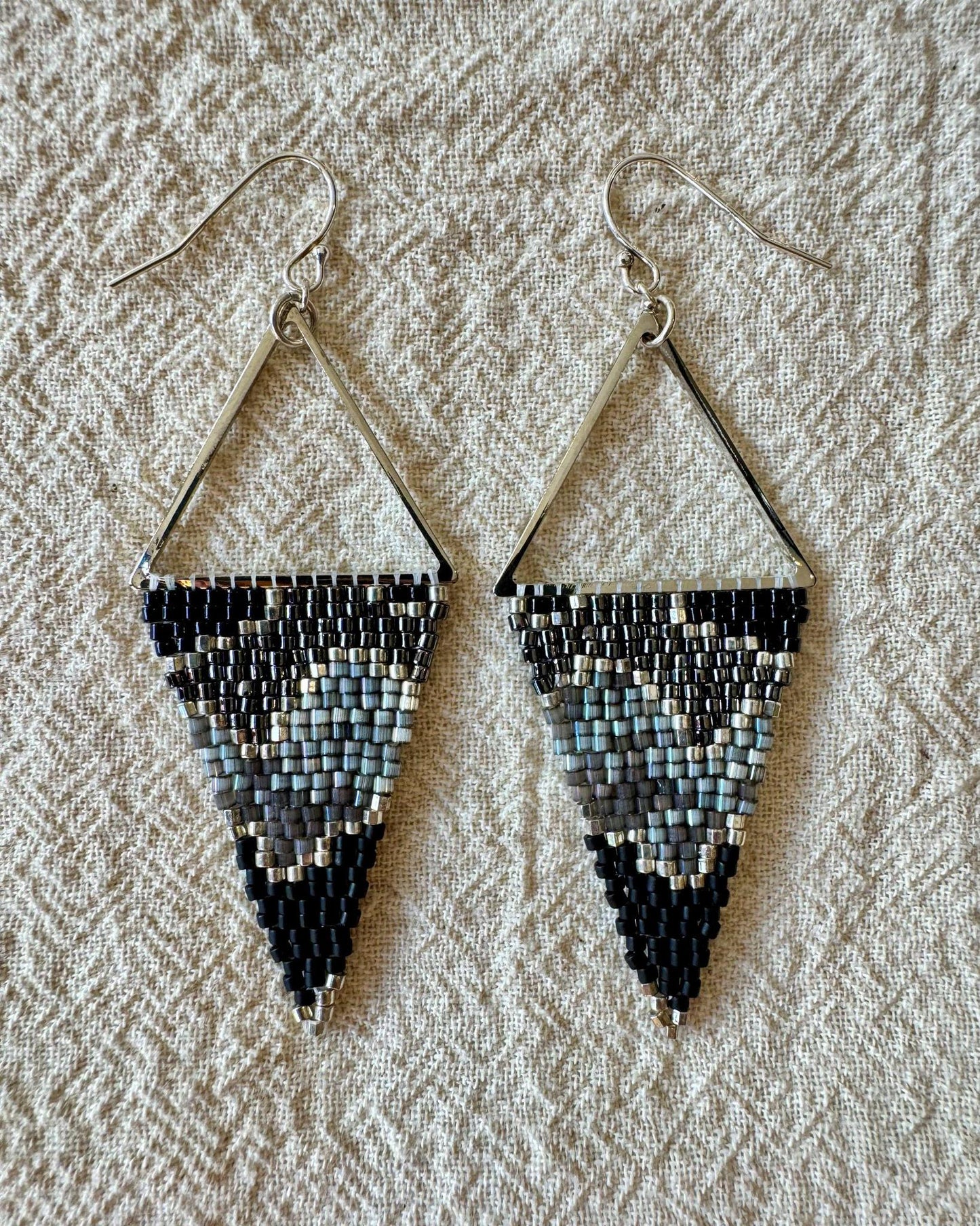 SV Beads Large Japanese Beaded Earrings in Black & Silver