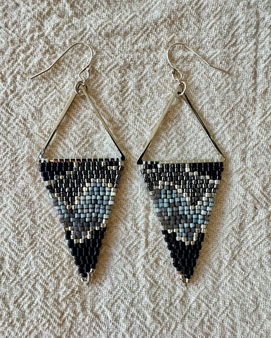 SV Beads Large Japanese Beaded Earrings in Black & Silver