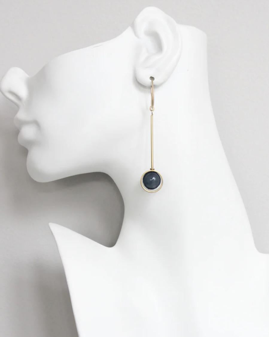David Aubrey Geometric Navy Blue and Brass Drop Earrings