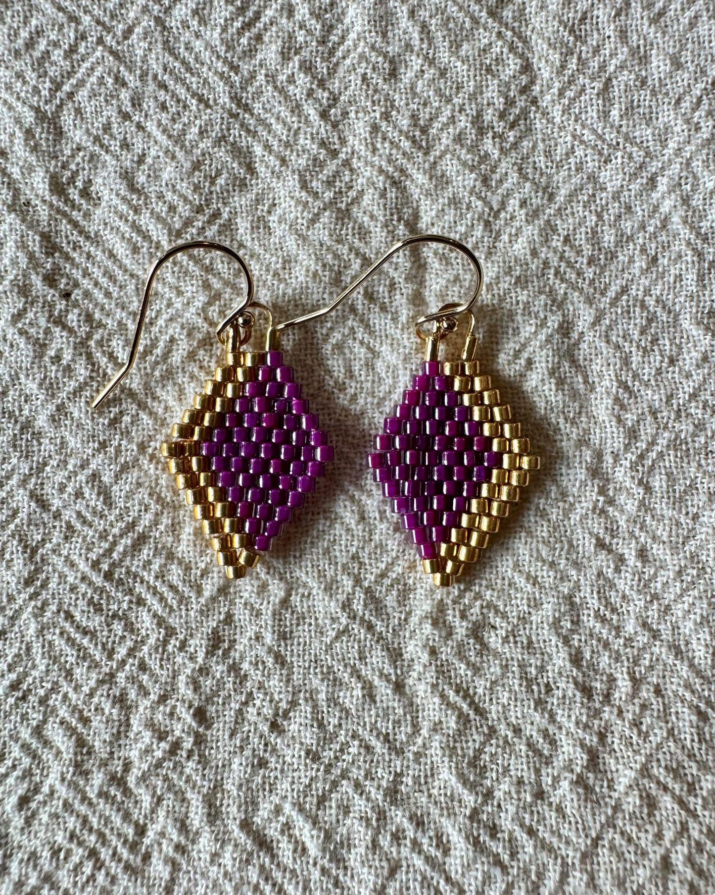 SV Beads Japanese Beaded Diamond Earrings in Magenta & Gold