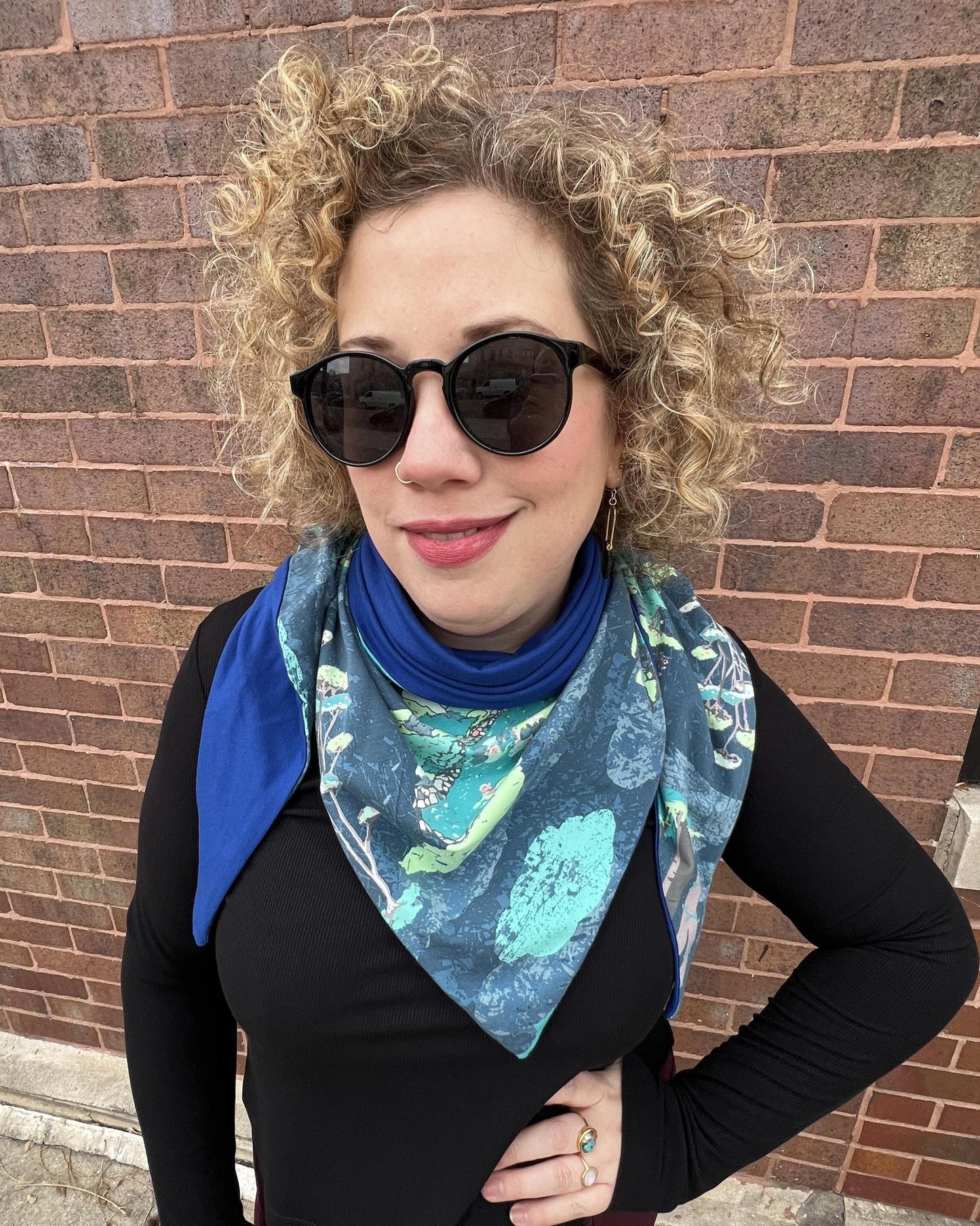 Squasht Reversible Triangle Scarf in Panda Party and Bright Blue