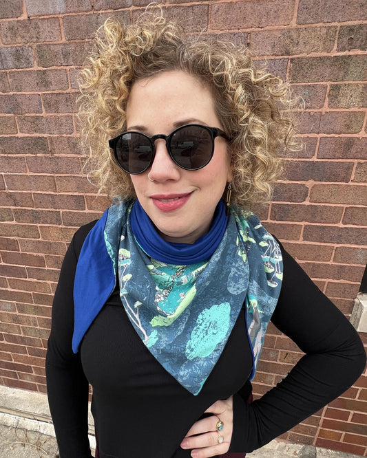 Squasht Reversible Triangle Scarf in Panda Party and Bright Blue