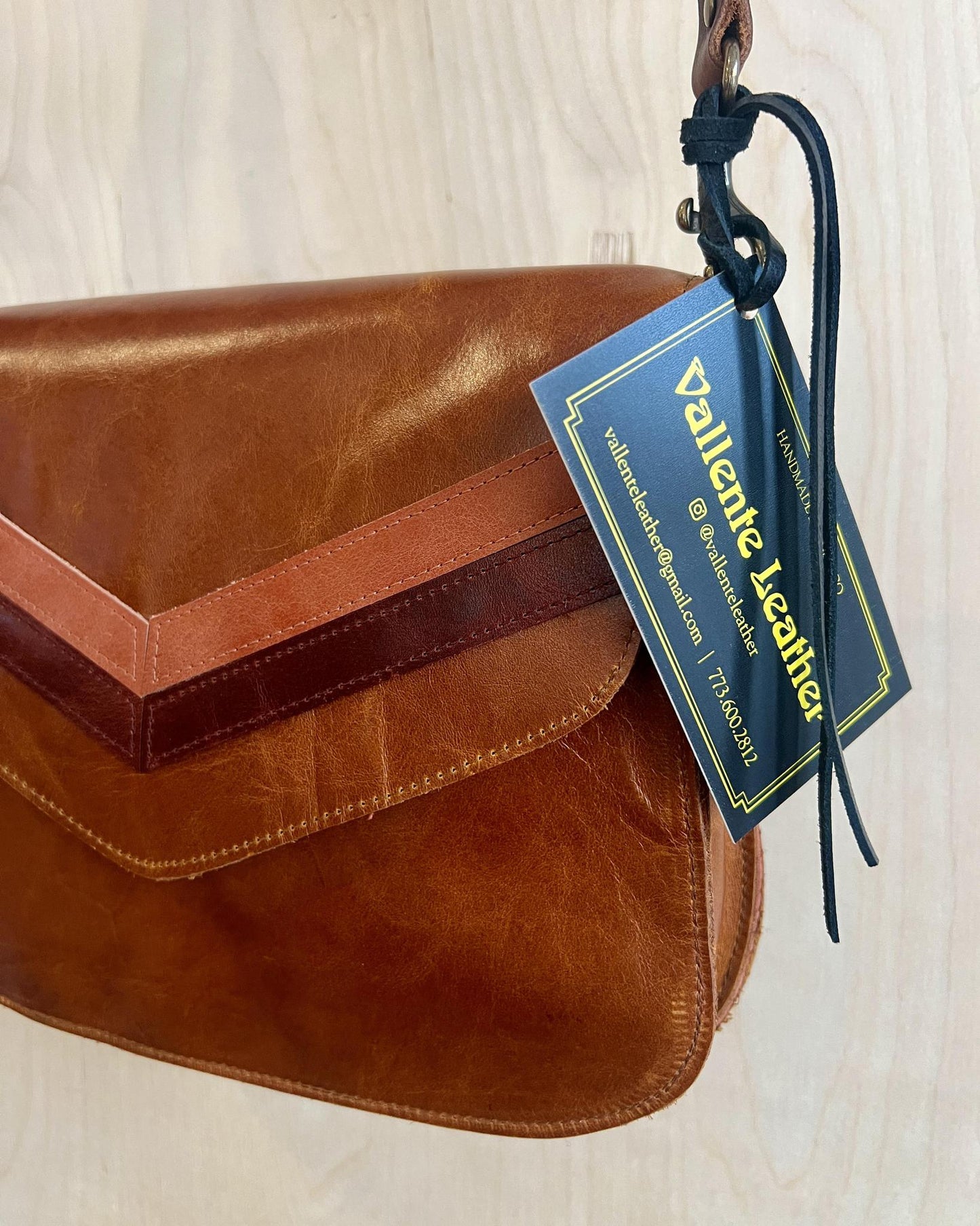 Vallente Leather Chevron Handbag - Brandy Leather w/ Complimentary Chevrons
