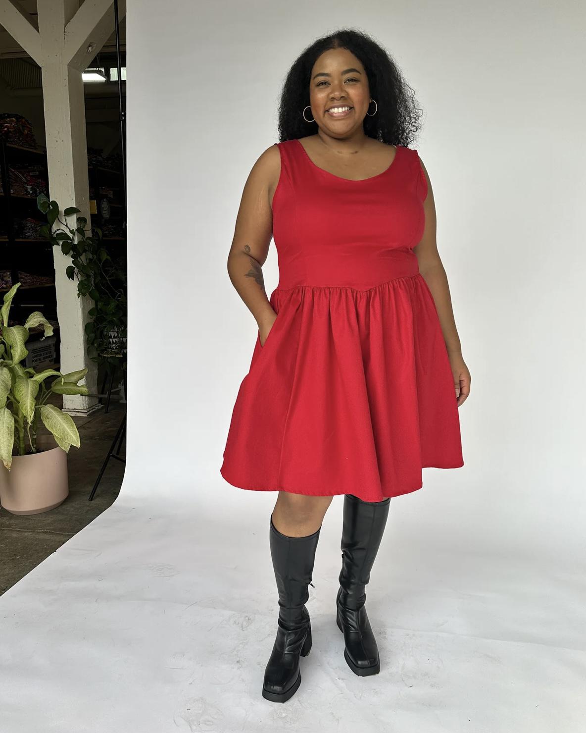 Nooworks Mini Misty Dress in Red Twill