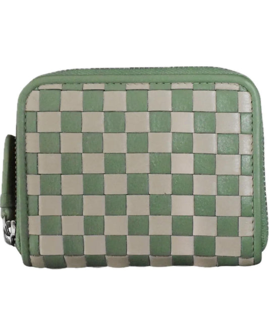 ili Leather Checkerboard Zip Around Wallet in Sage/Stone