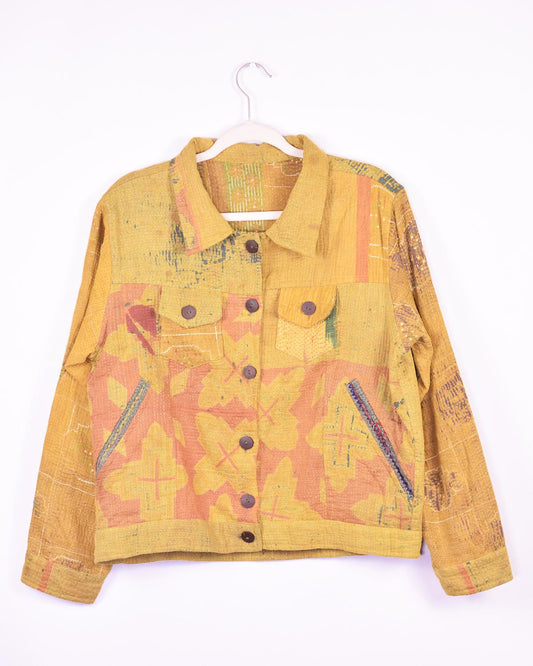 Txtile Alfie Chore Jacket Mustard Yellow Size Large - Quilted Patchwork Kantha Jacket