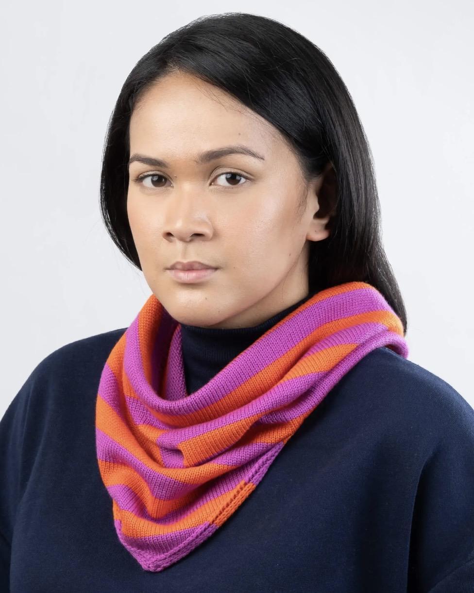 Verloop Simple Stripe Triangle Scarf in Poppy Magenta