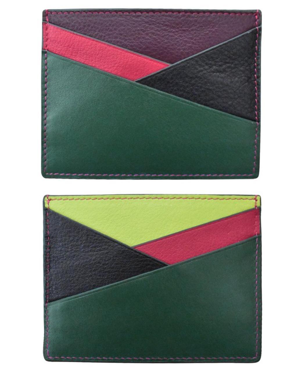 ili Leather Asymmetric Card Case in Forest Multi