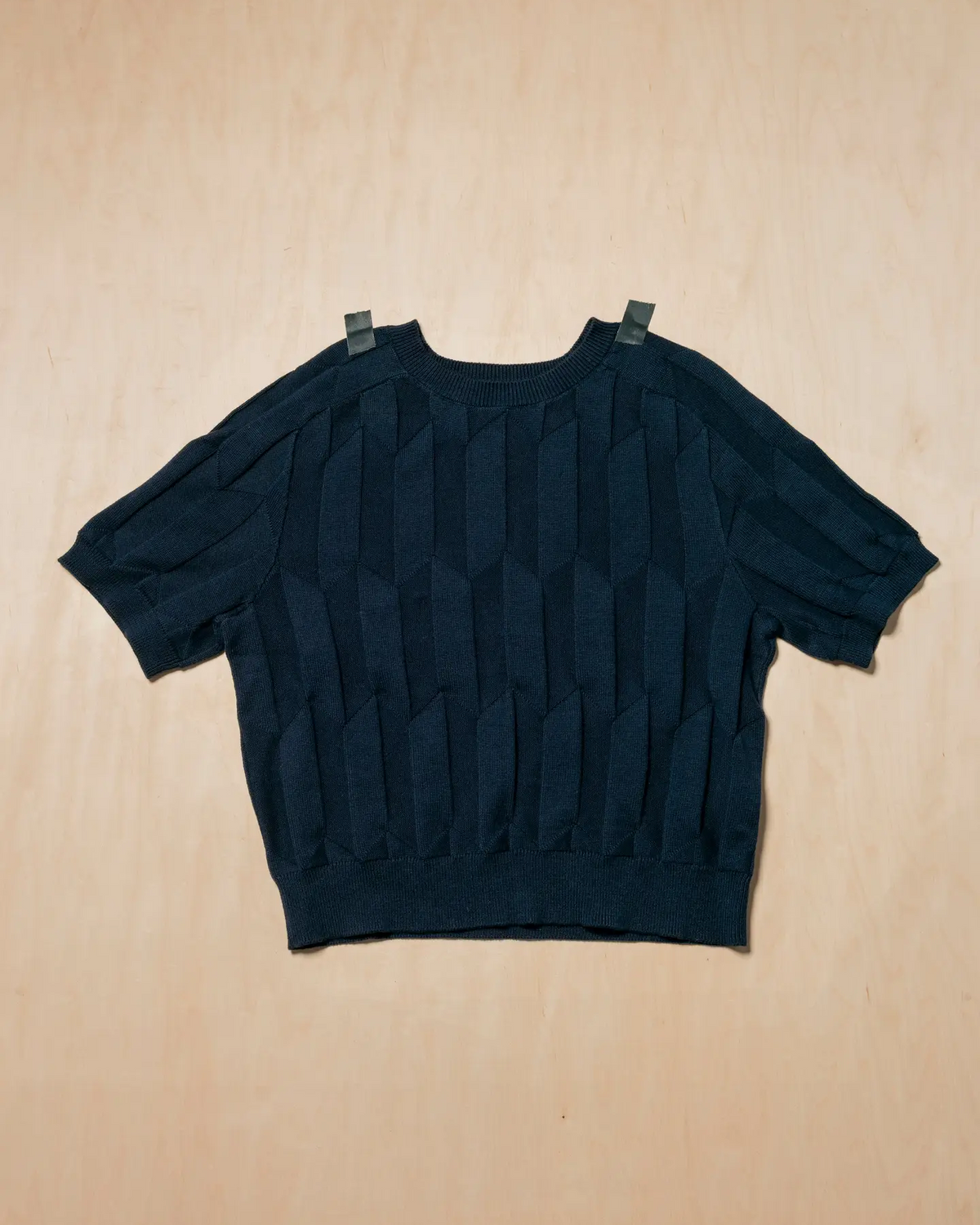 The Endery Chevron Ruben Short Sleeve Sweater Tee in Lobelia (Sapphire Blue)