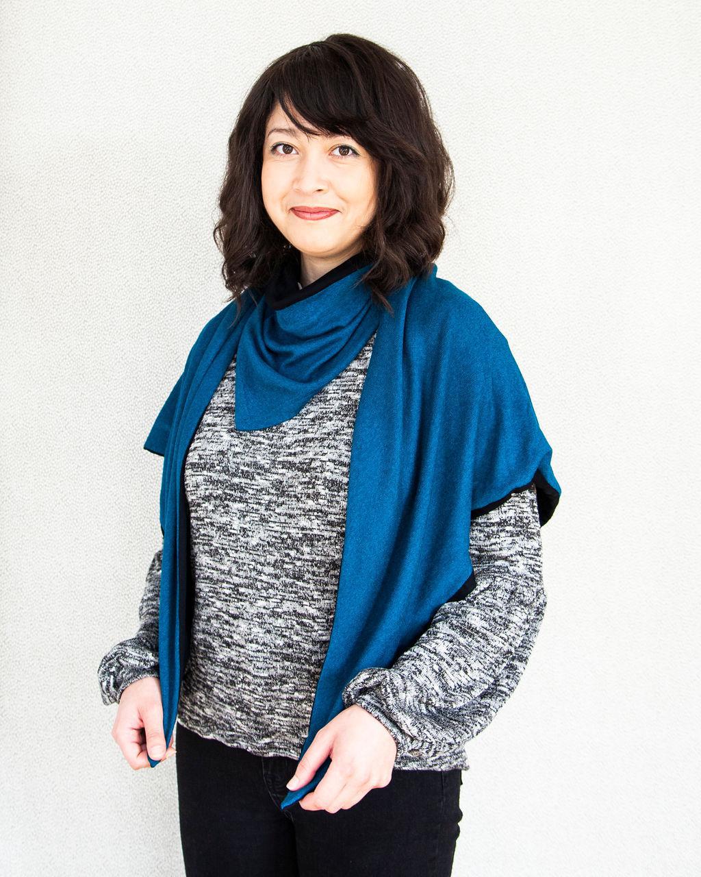 Squasht Triangle Scarf in Soft Modal Sweater Knit - Sapphire and Black