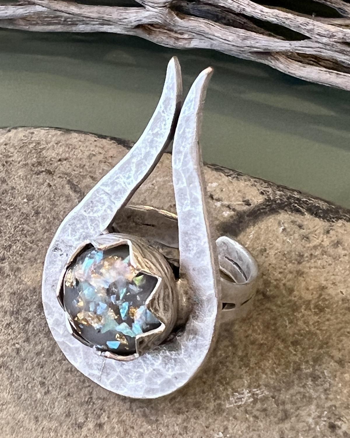 Pajaro Negro Large Opal and Gold Leaf Statement Ring