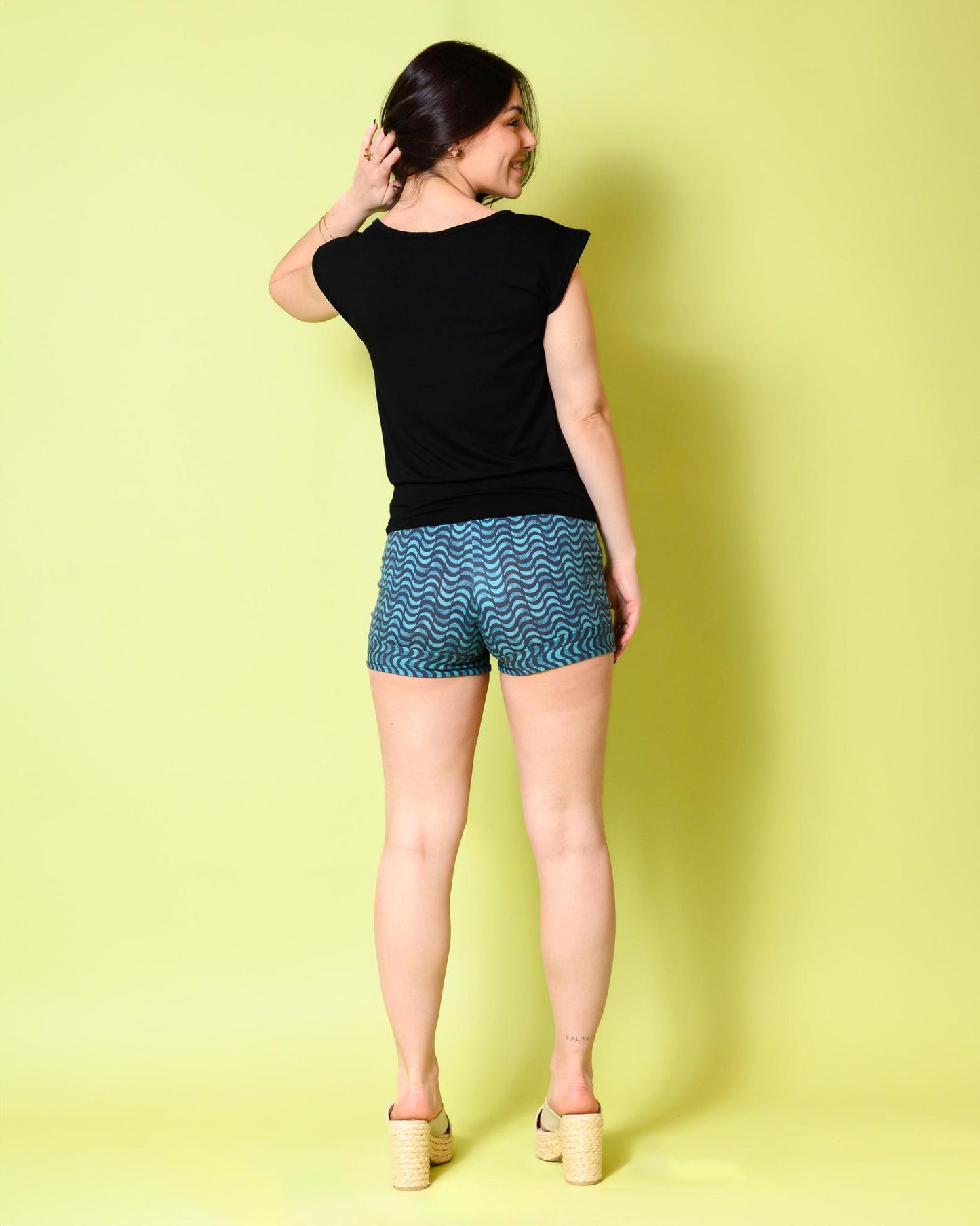 Squasht Short Shorts in Turquoise Crescent Moons