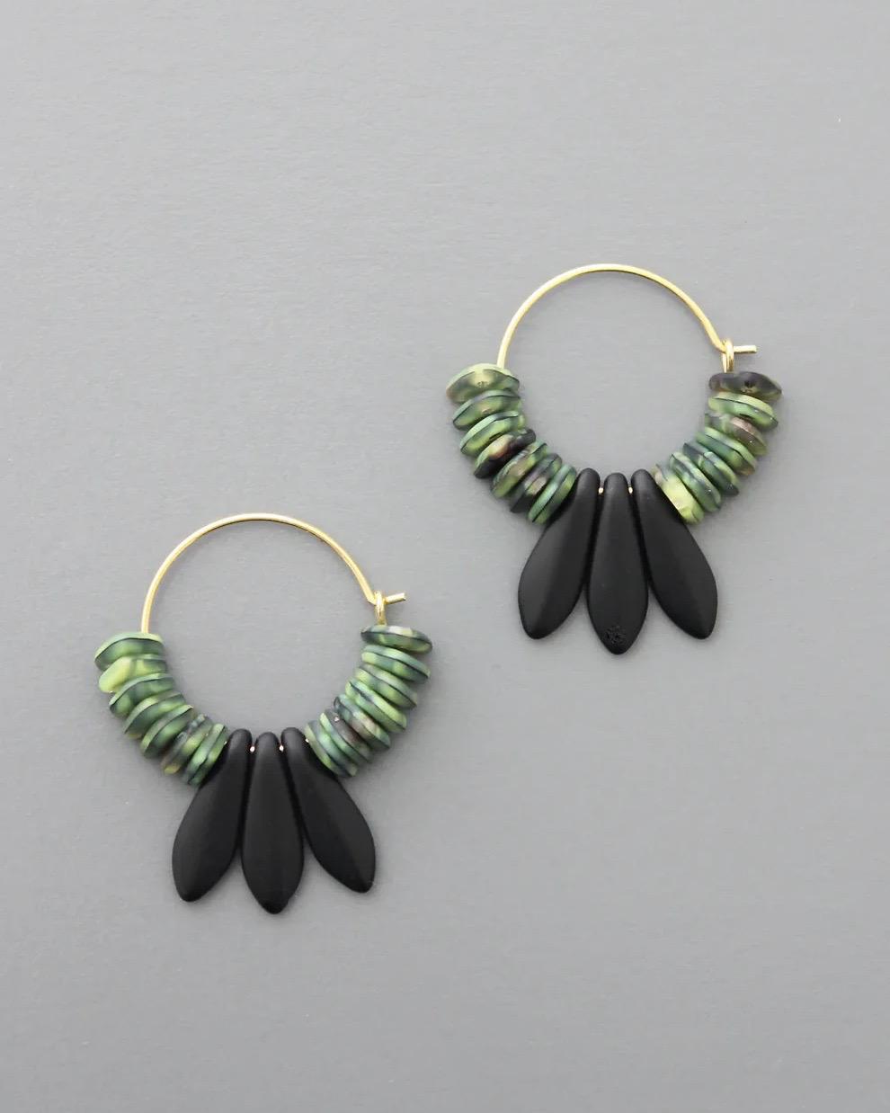 David Aubrey Green and Black Glass Hoop Earrings