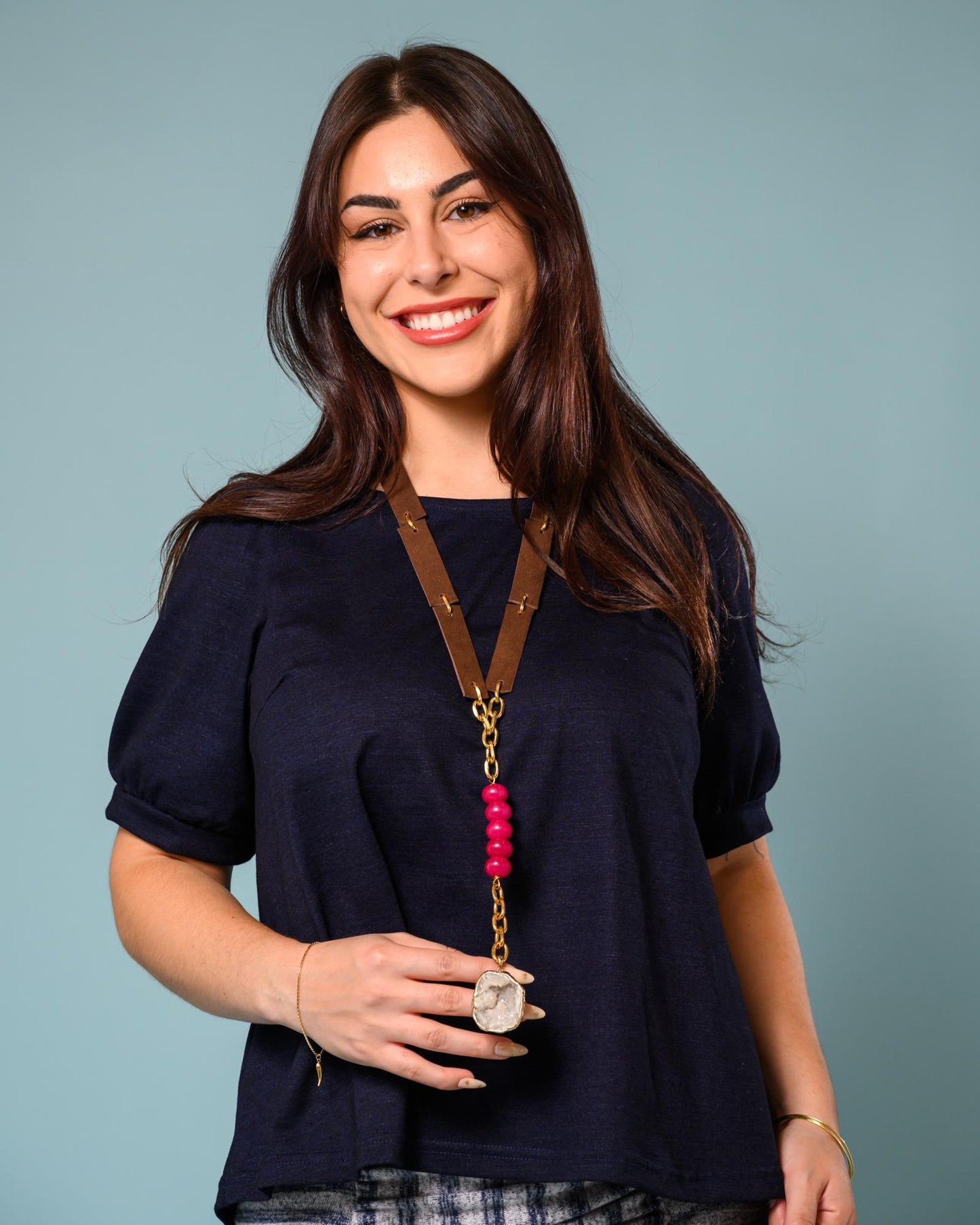 Beltshazaar Femme Abby Candy 2-Way Lariat Necklace Suede & Jade Druzy