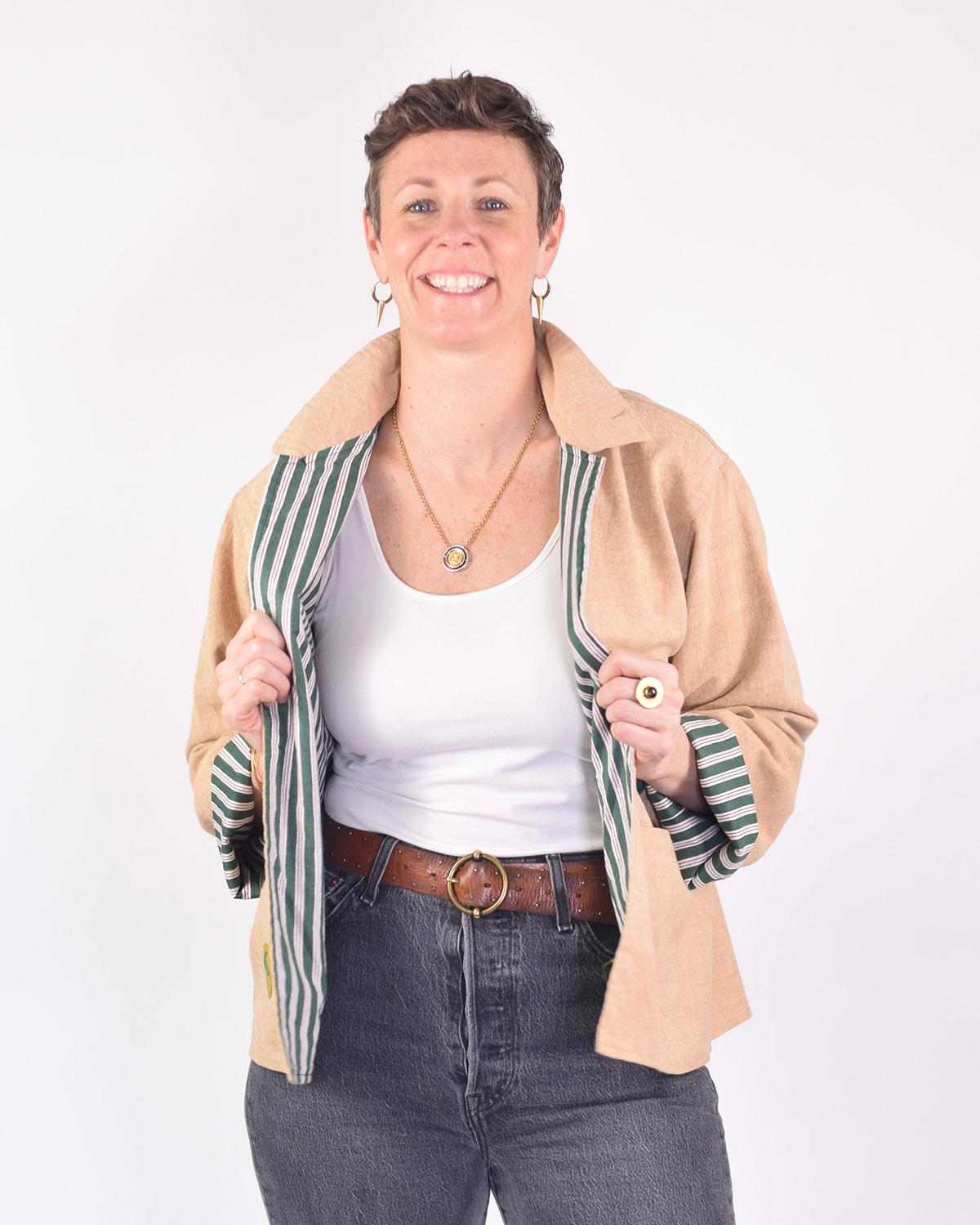 Txtile Dusty Taupe Lightweight Garden Motif Canvas Embroidered Jacket