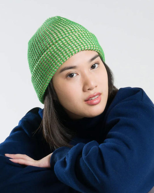 Verloop Simple Grid Rib Knit Beanie Hat in Kelly Green