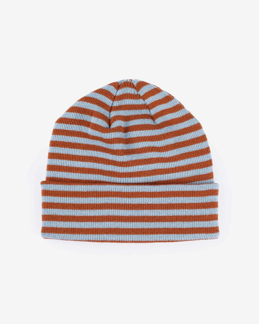 Verloop Simple Stripe Beanie Hat in Stone Blue Rust