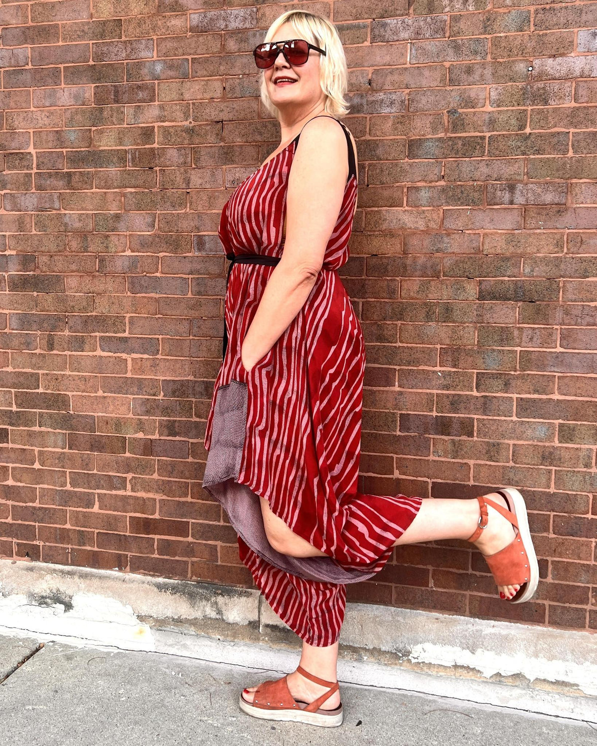 Indie Ella Zatanna Boho Silk Jumpsuit in Crimson Crush