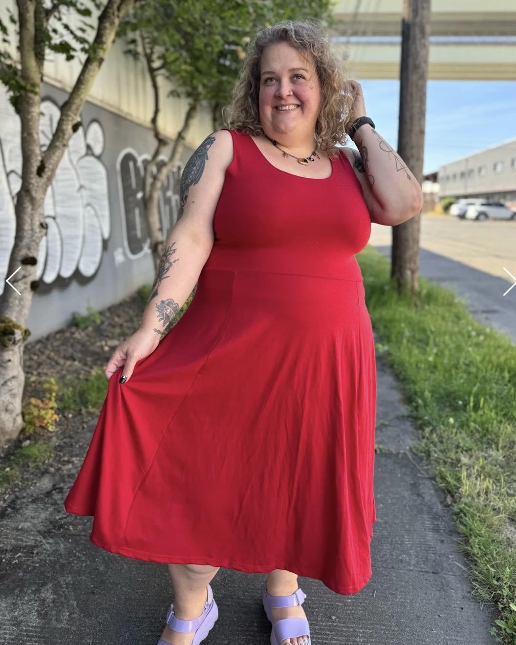 KD Designs Haley Midi Dress in Tomato Red