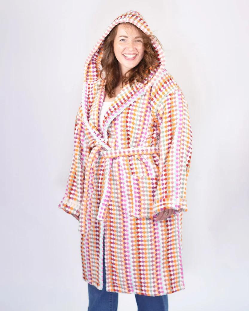 Txtile Turkish Cotton Plush Hooded Terry Cloth Robe - Desert Checkers