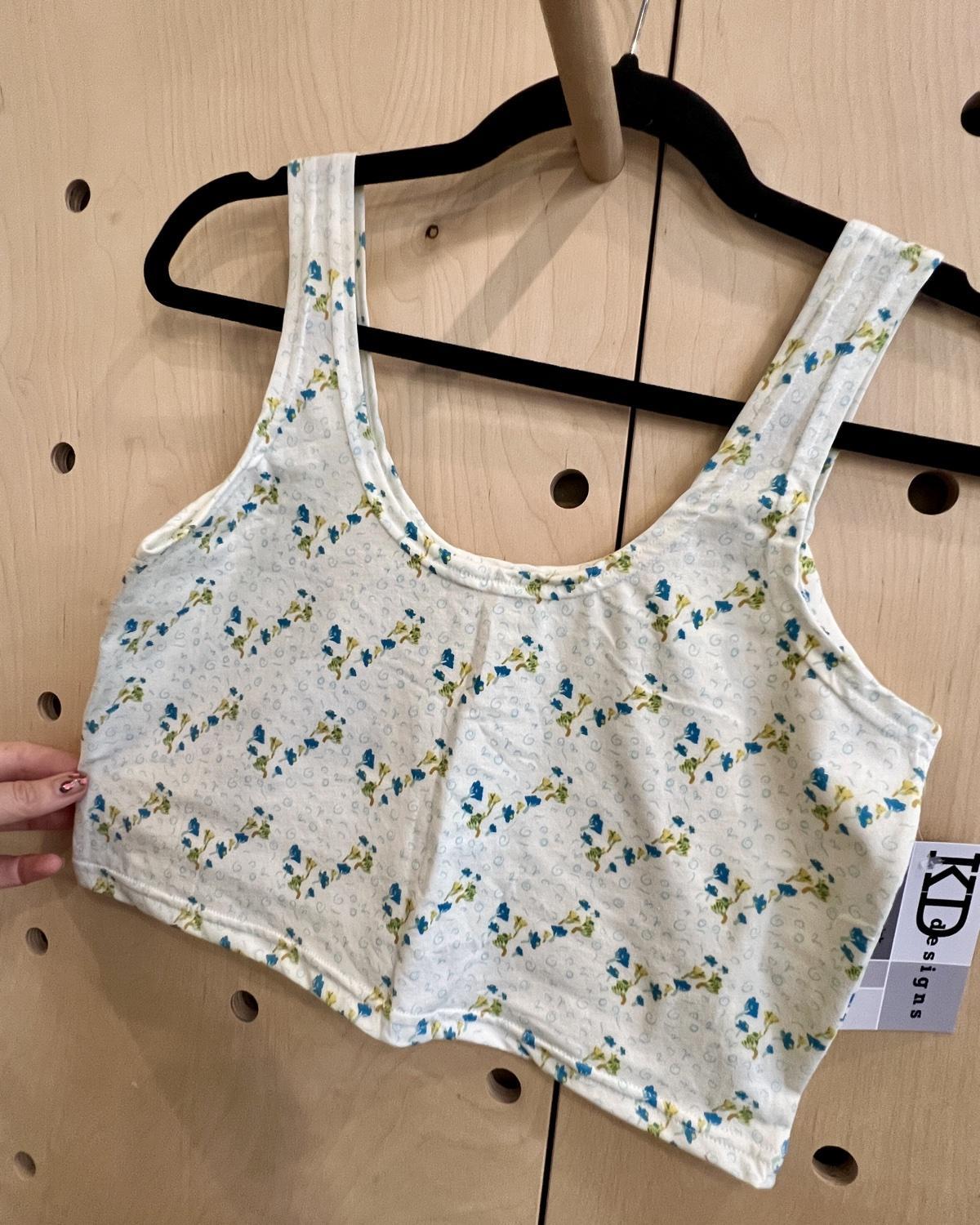 KD Designs Deb Crop in Cream with Little Blue & Yellow Flowers