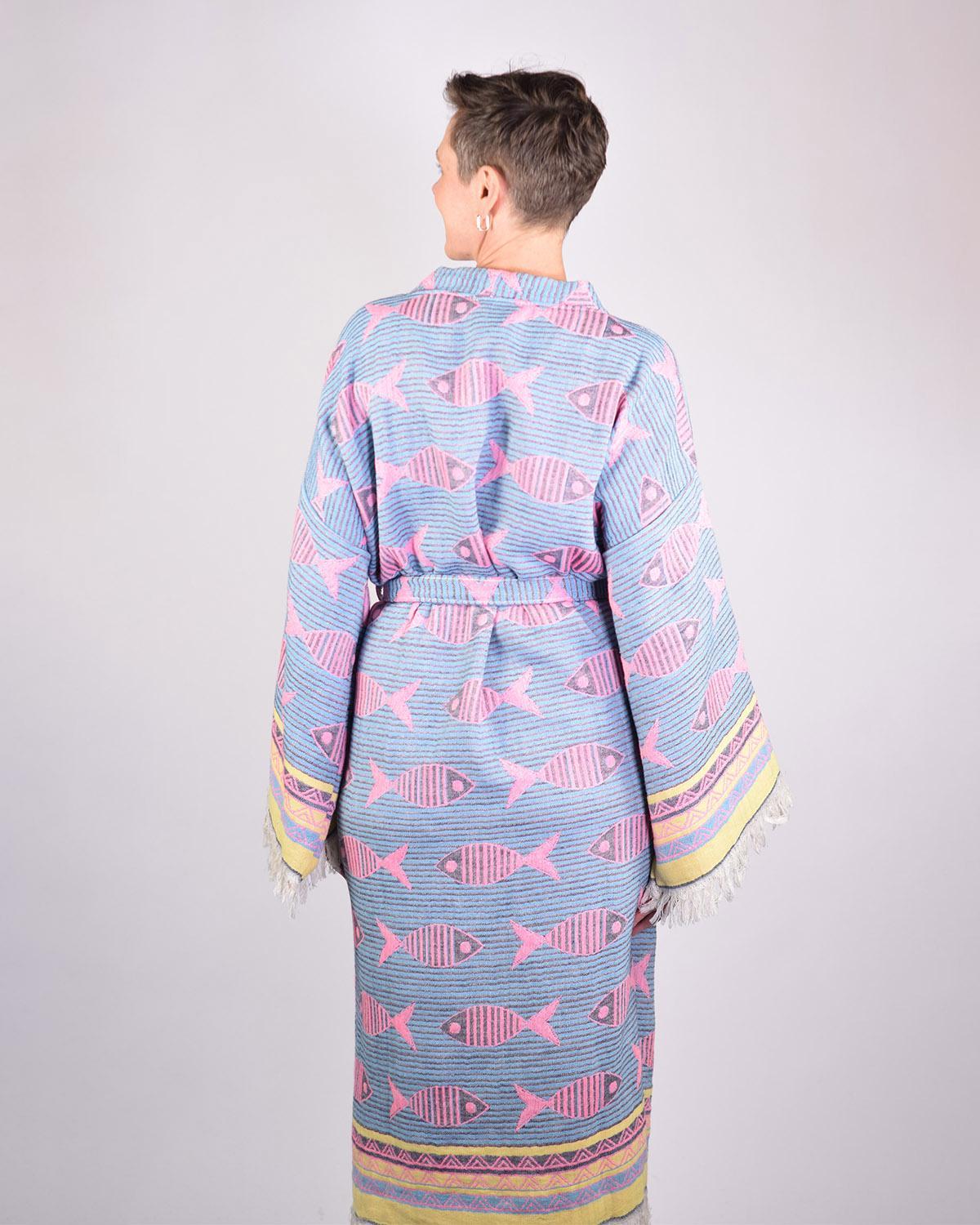 Txtile Woven Turkish Cotton Print Kimono/Robe in Pretty Fish