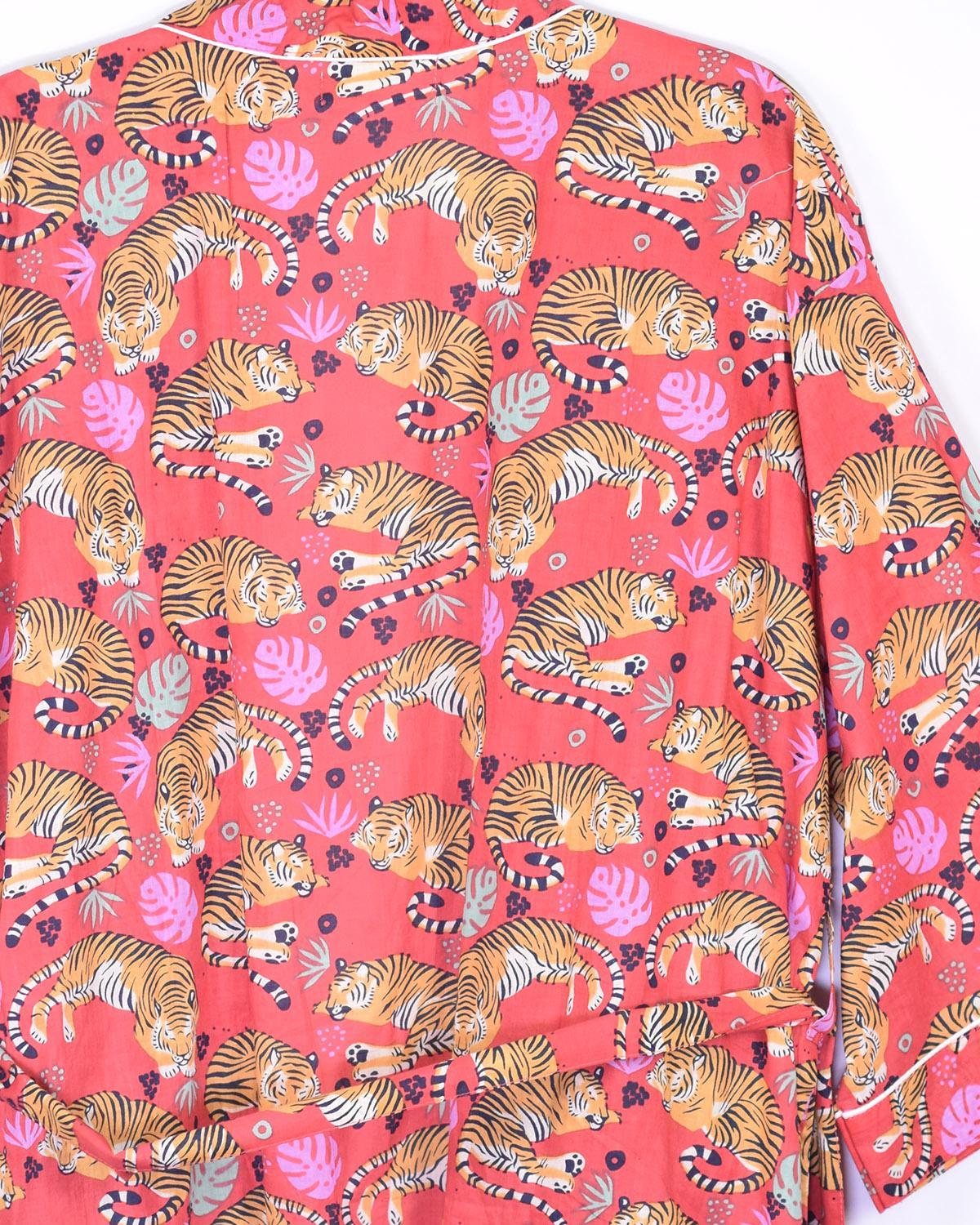 Txtile Lightweight Cotton Robe - Sleeping Tigers in Red