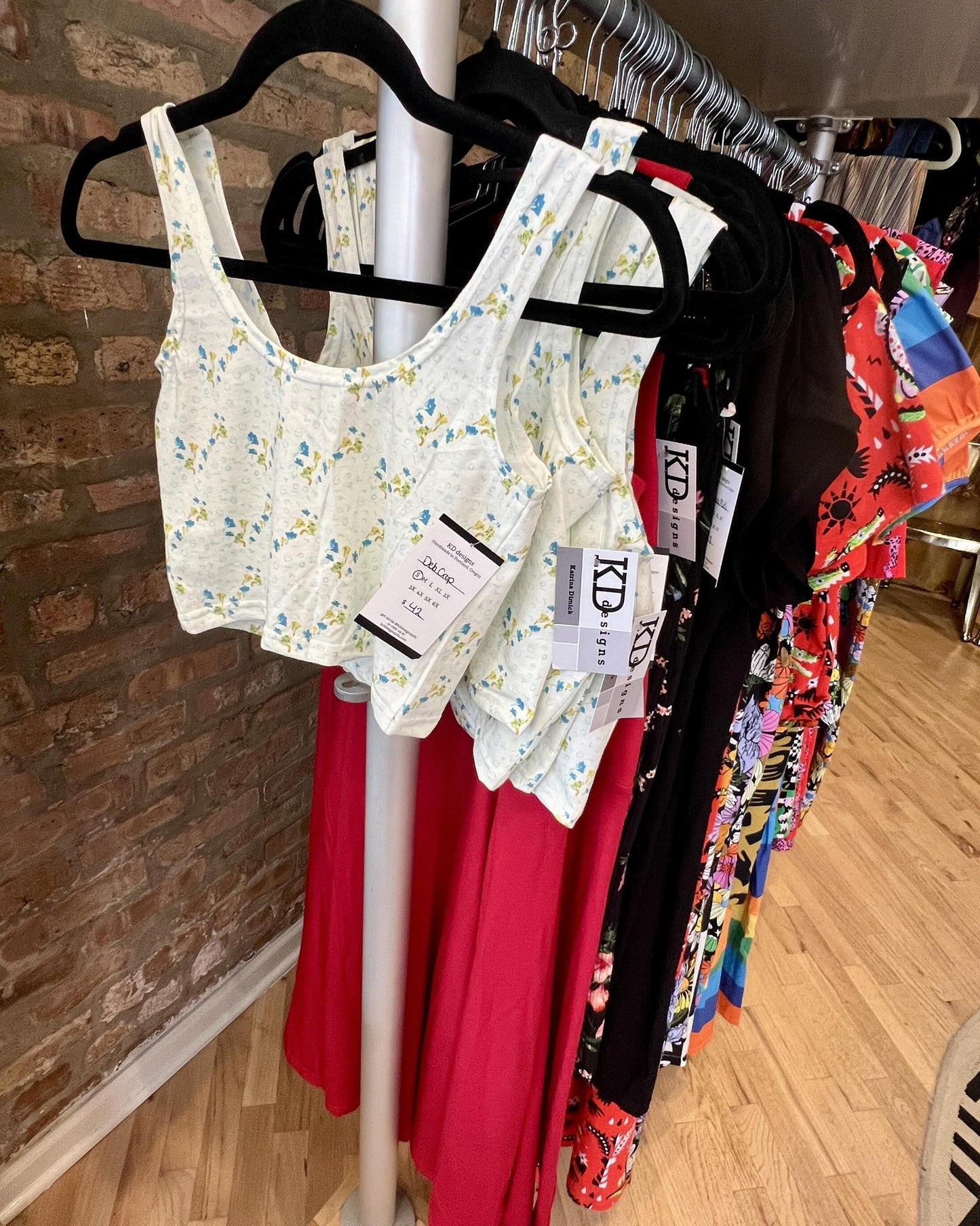 KD Designs Deb Crop in Cream with Little Blue & Yellow Flowers