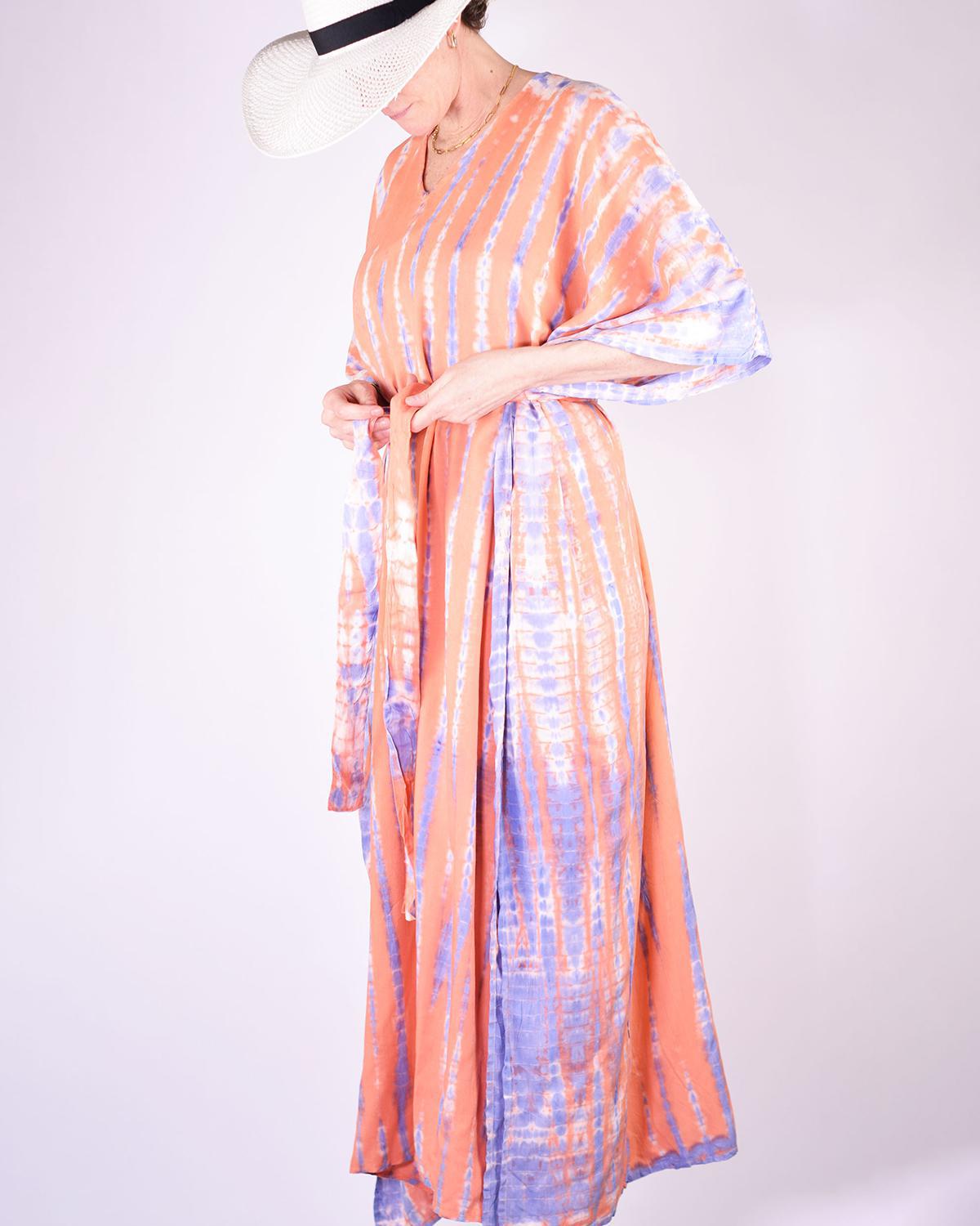 Txtile Tie Dye Kaftan/ Swim Cover Up - Peach Sunrise
