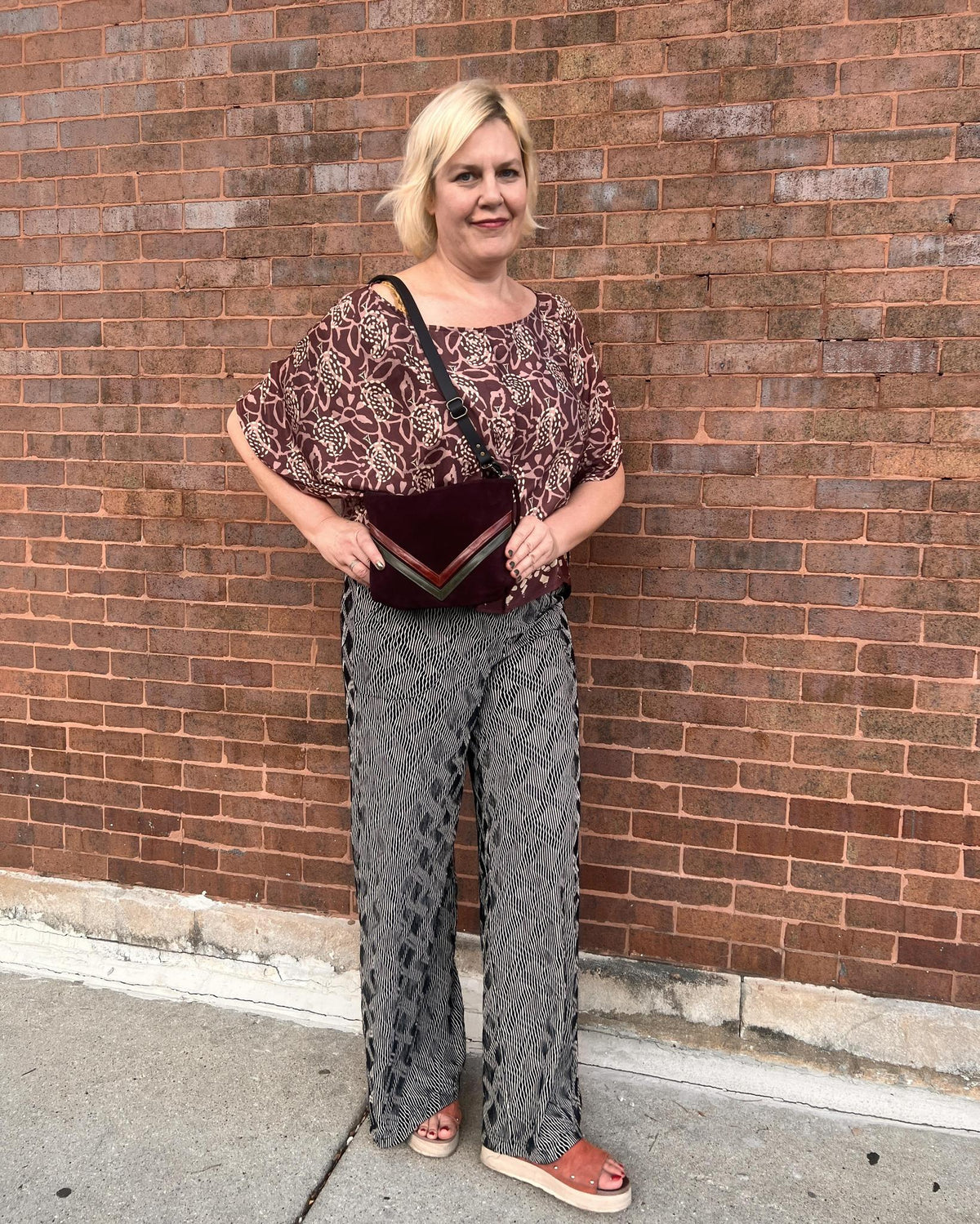 Indie Ella Tessa Flowy Silk Top in Plum and Cream Batik Print