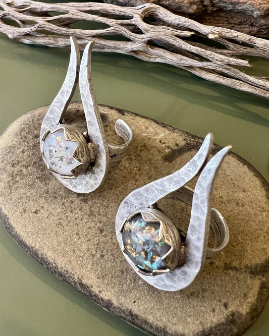Pajaro Negro Large Opal and Gold Leaf Statement Ring