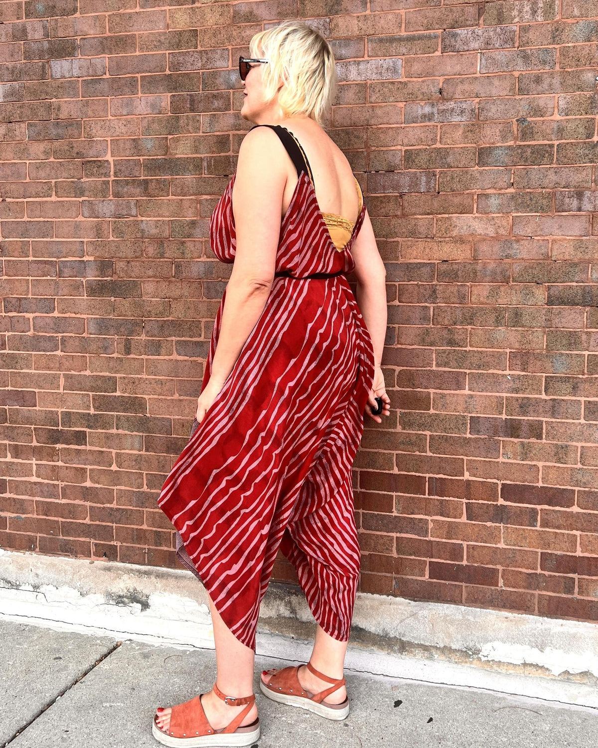 Indie Ella Zatanna Boho Silk Jumpsuit in Crimson Crush