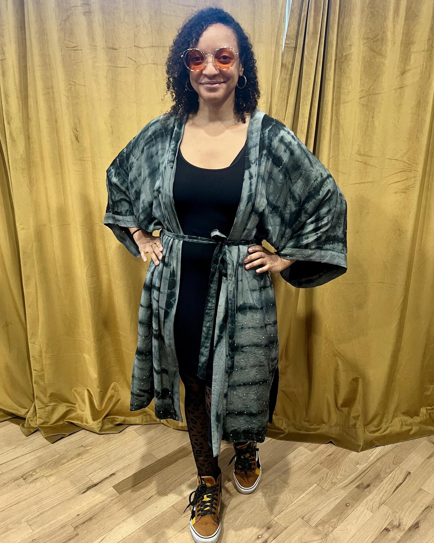 Indie Ella Double Flannery Lined Crepe Silk Kimono in Twilight Dreams