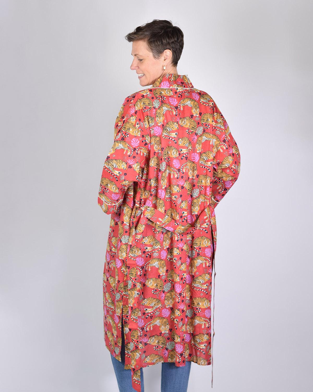 Txtile Lightweight Cotton Robe - Sleeping Tigers in Red